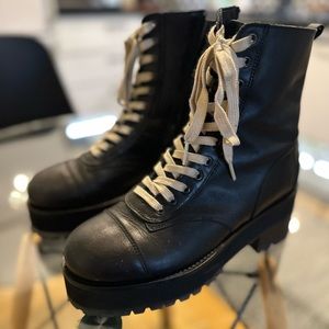 The Kooples Leather Platform Combat Boots